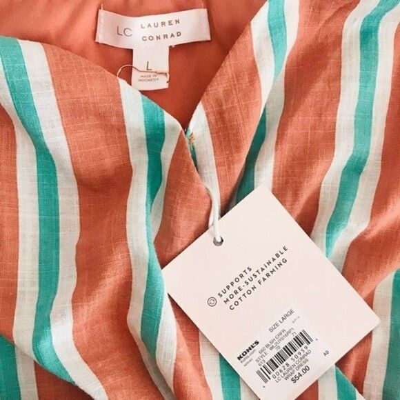 New! Lauren Conrad Faux Wrap Bohemian Stripes Ruffle Hem Mini Dress - Picture 9 of 11